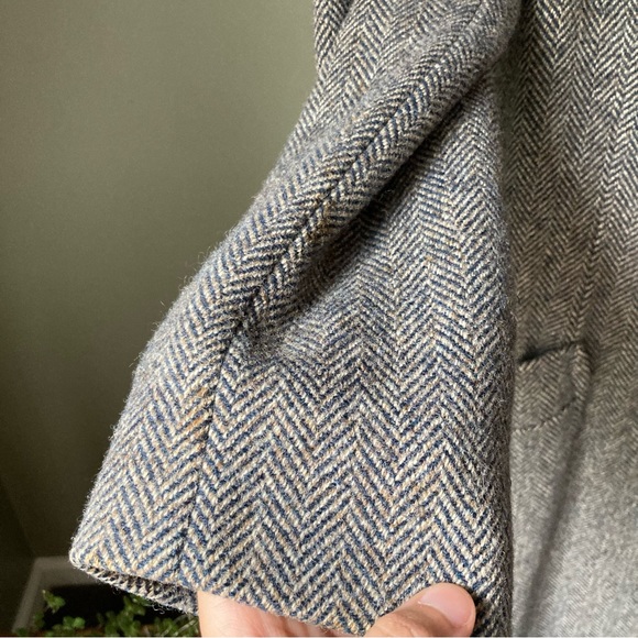 J.G. Hook | Vintage Wool Double Breasted Herringbone Trench Duster Coat - Picture 9 of 14